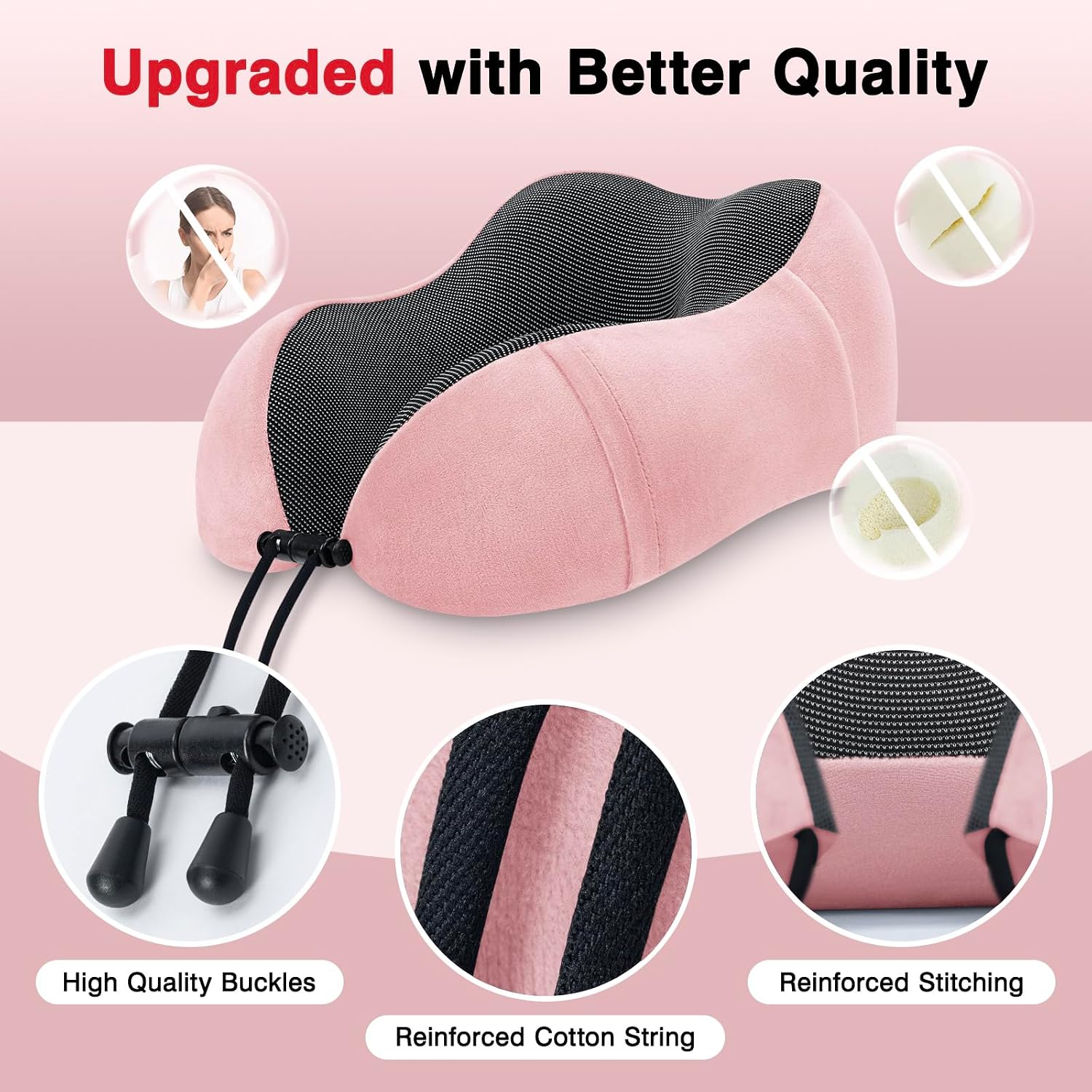 Urnexttour Neck Pillow Airplane-2 Pack Memory Foam Travel Pillow, Soft Support Travel Neck Pillow for Travelling, Sleeping Rest, Car, Train…