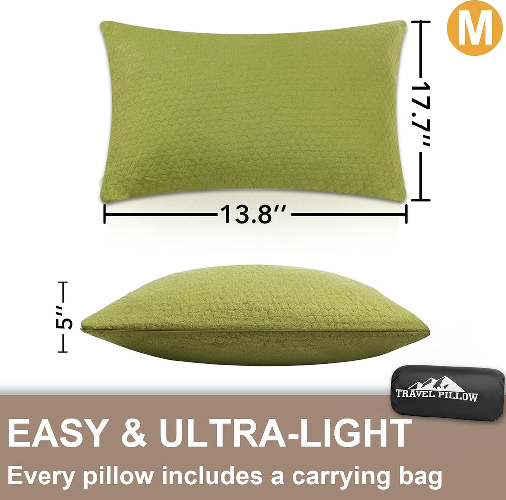 Camping Memory Foam Pillow Travel Pillow Compressible Medium Firm, Soft Comfortable and Breathable, Ideal Backpacking Hiking and Airplane