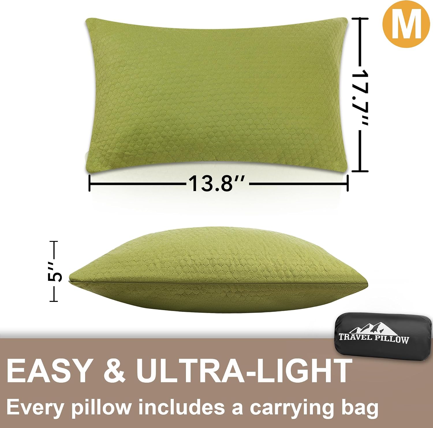 Camping Memory Foam Pillow Travel Pillow Compressible Medium Firm, Soft Comfortable and Breathable, Ideal Backpacking Hiking and Airplane