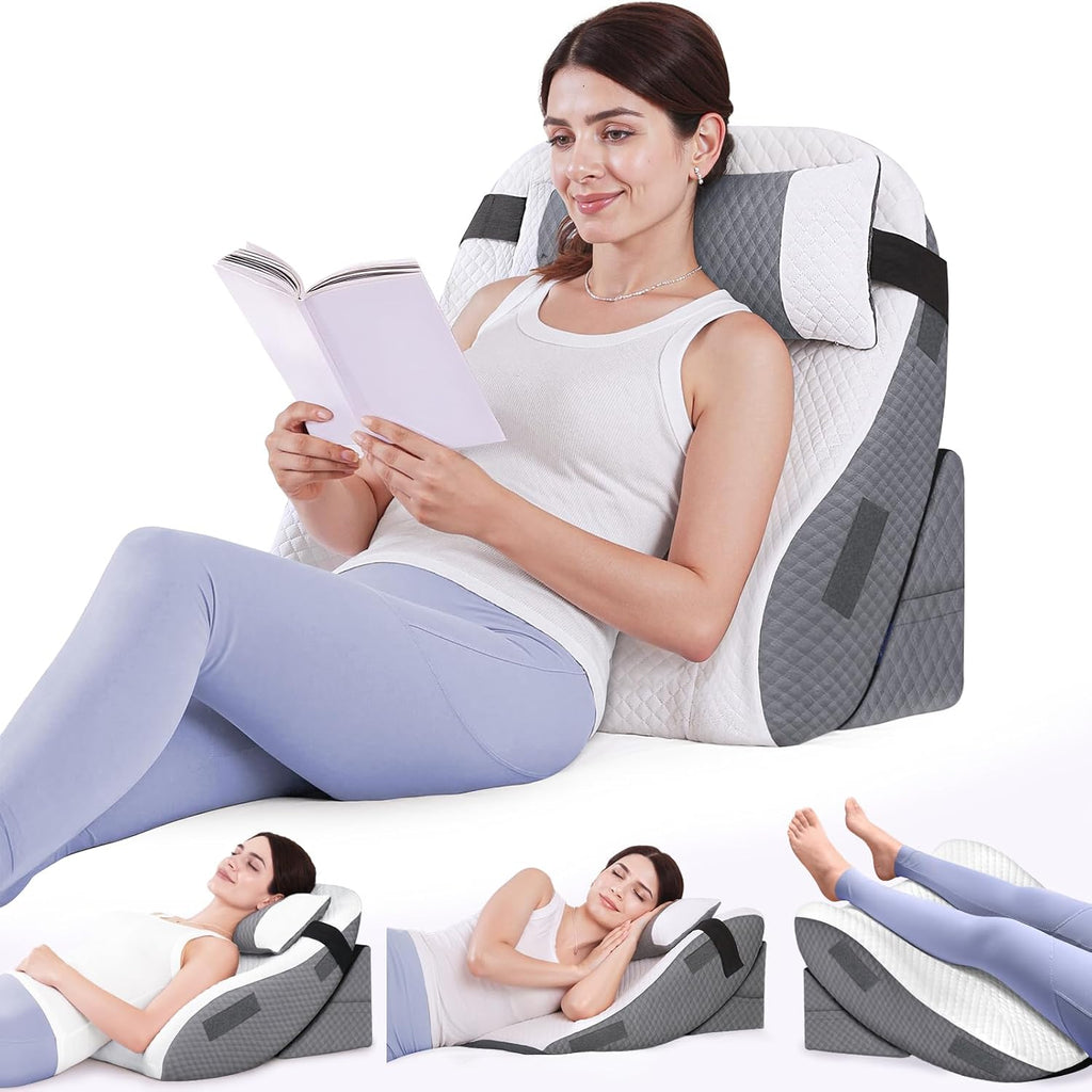 Zikee Adjustable Wedge Pillow Headboard Set for Sleeping & After Surgery, Ergonomic Reading Pillow for Sitting in Bed, Bed Wedge with Memor…