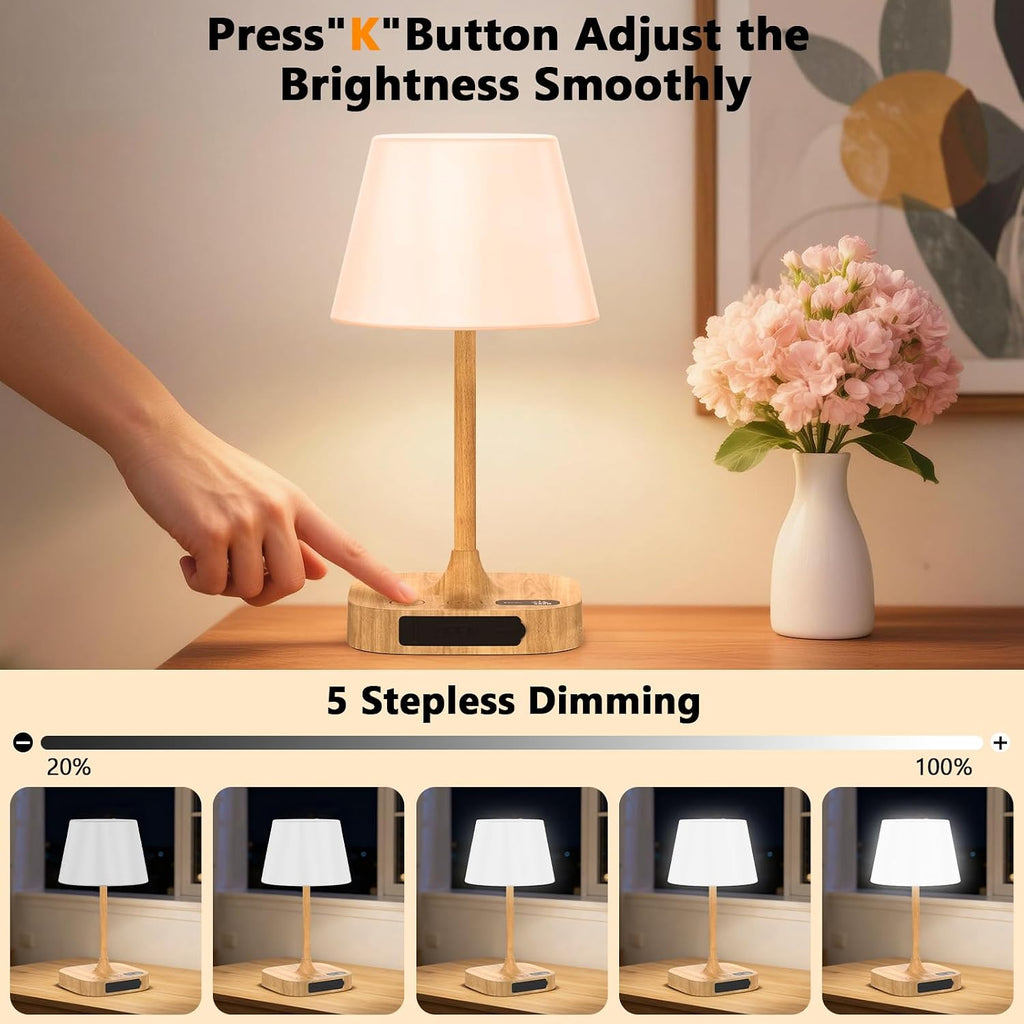 Table Lamp - 8000mAh Cordless Rechargeable Battery and Dimmable LED Display Touch Lamp for Patio Bedroom (Wood Grain, 1 Pack)