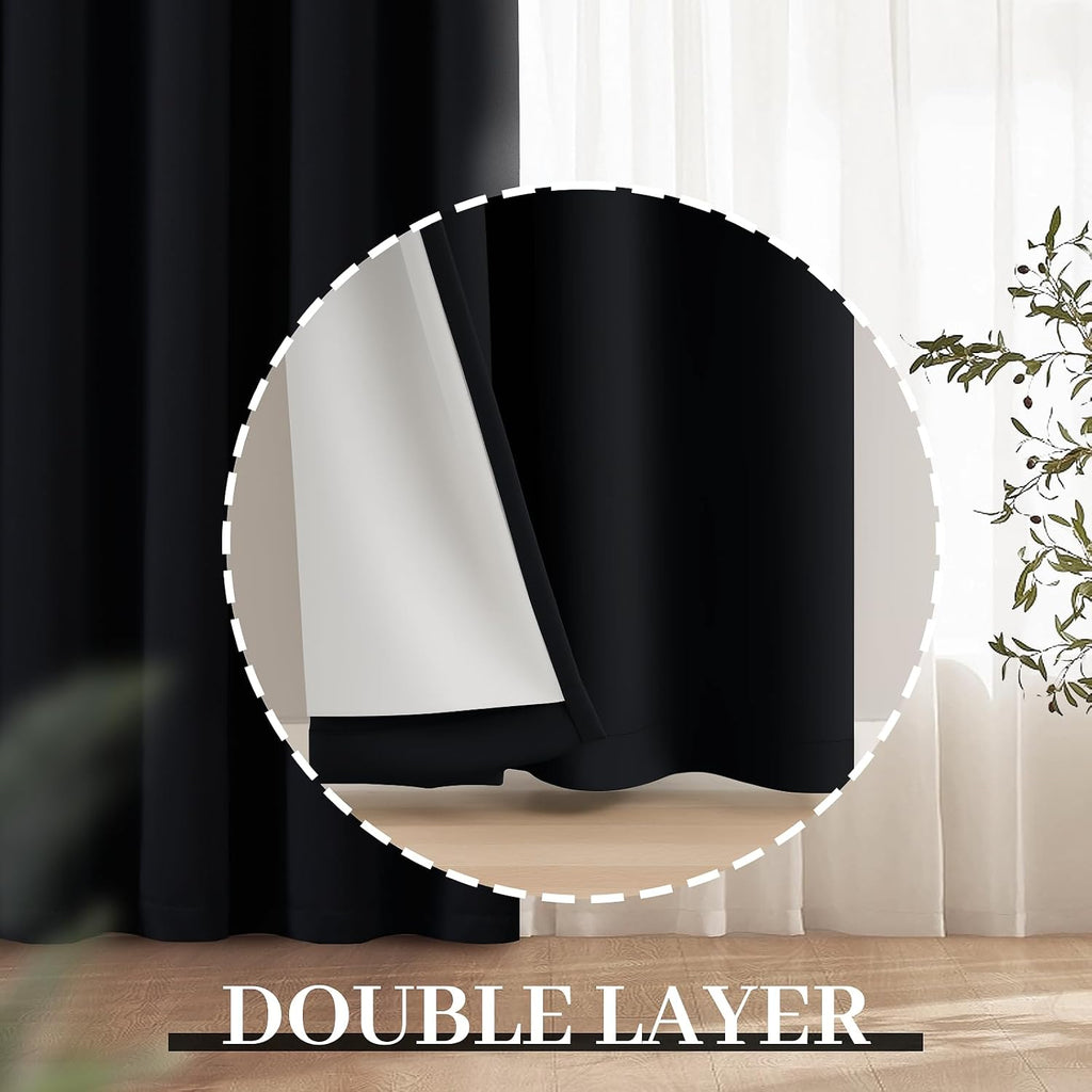 Yakamok 100% Blackout Curtains Black Room Darkening Thermal Insulated Window Curtain with 2 Thick Layers-Set of 2 Panels Grommet Top Drapes…