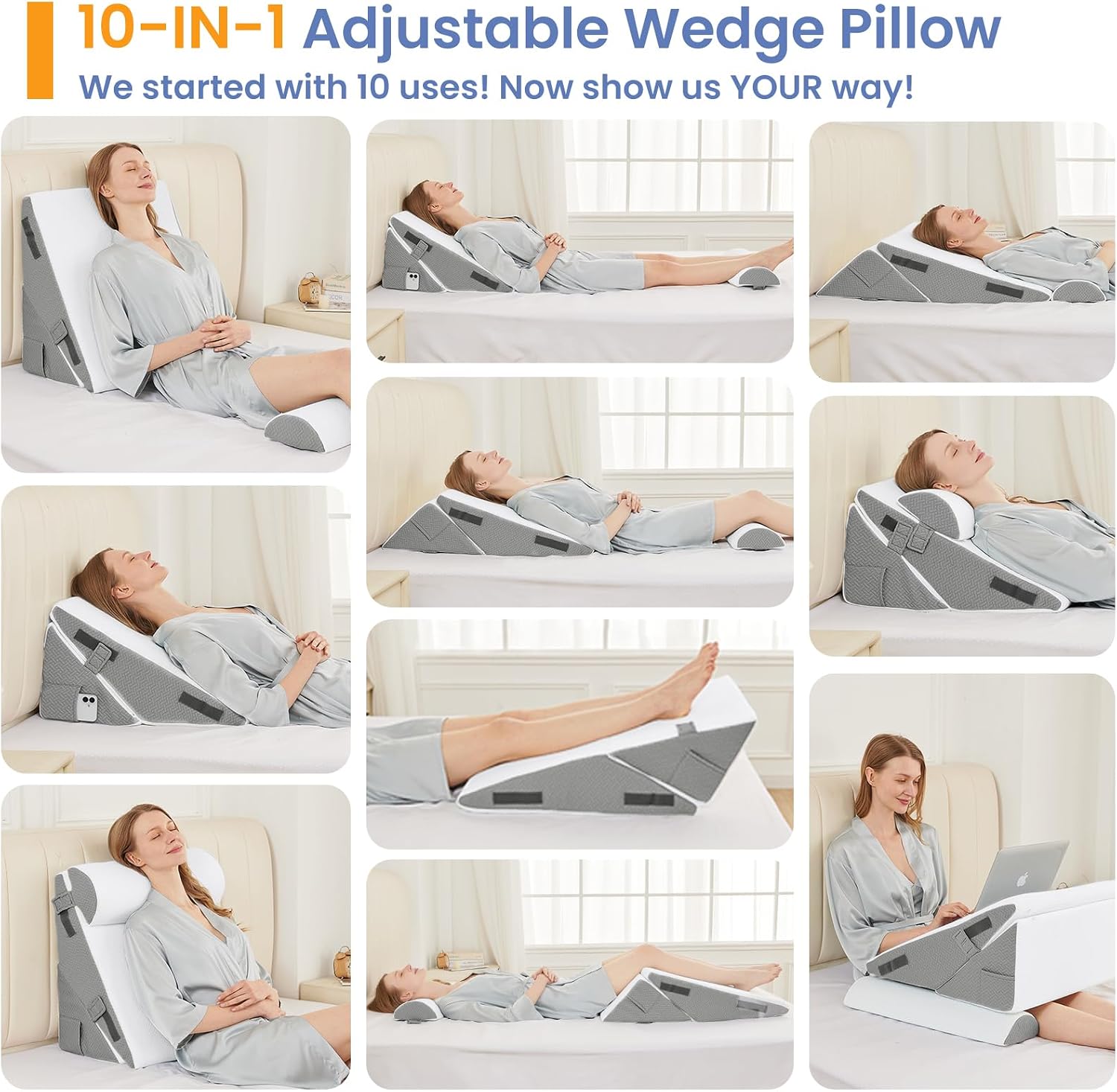 Sasttie Wedge Pillow Set for After Surgery, 3PCS Adjustable Bed Wedge Pillow Headboard with Memory Foam Neck Cushion – for Acid Reflux, Sle…