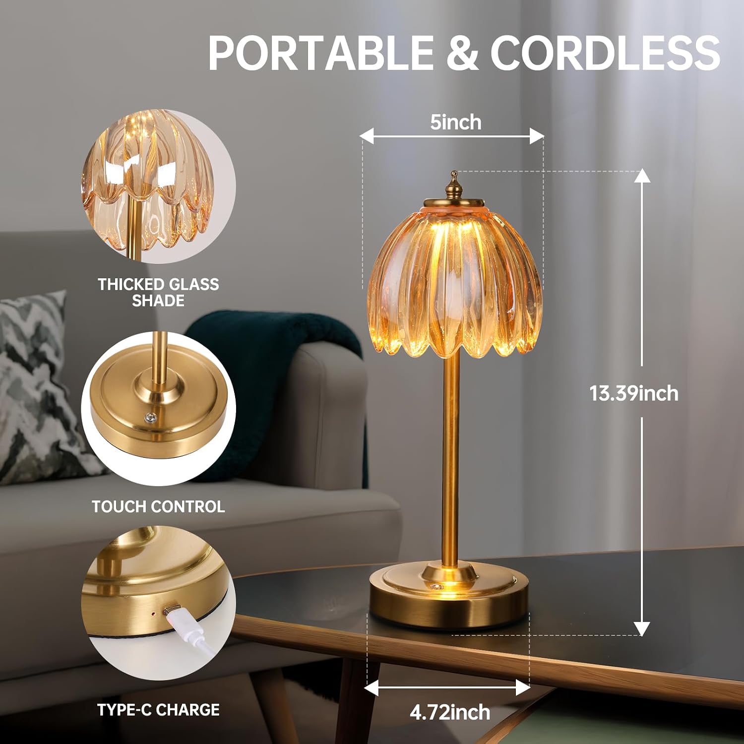 Shenmoyl Tulip Table Lamp with 5000mAh Battery & Touch Control, Cordless Table Lamp with 3 Colors, Dimmable Rechargeable Table Lamps for…