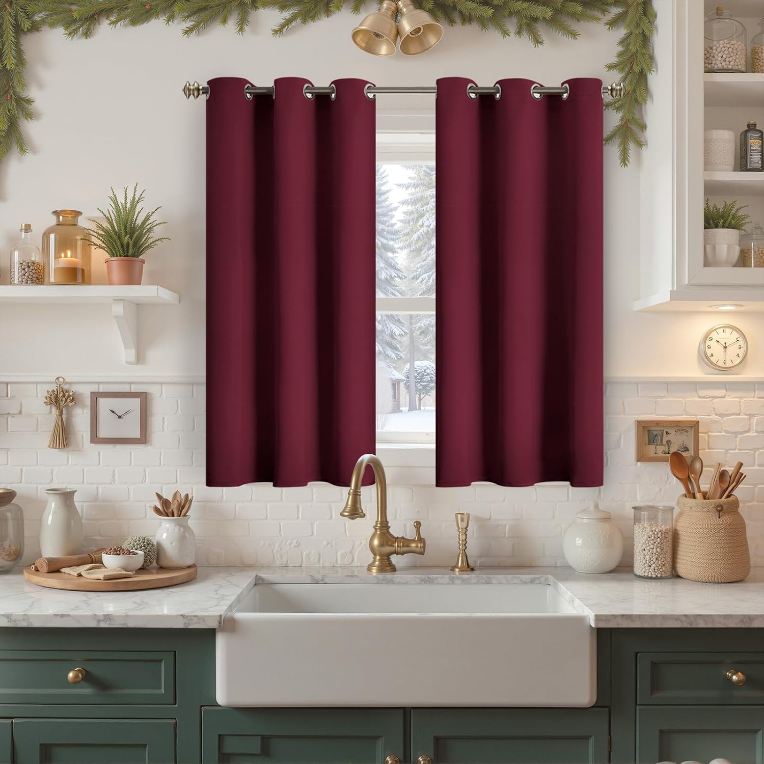 YoungsTex Short Blackout Curtains 40 Inch Length for Kitchen Window - Burgundy Thermal Insulated Drapes with Grommet Room Darkening for Bed…