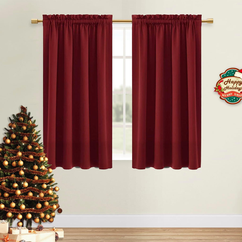 Dwcn Christmas Burgundy Room Darkening Blackout Curtains - Thermal Insulated Privacy Energy Saving Window Curtain Drapes 38 x 54 inch Lengt…