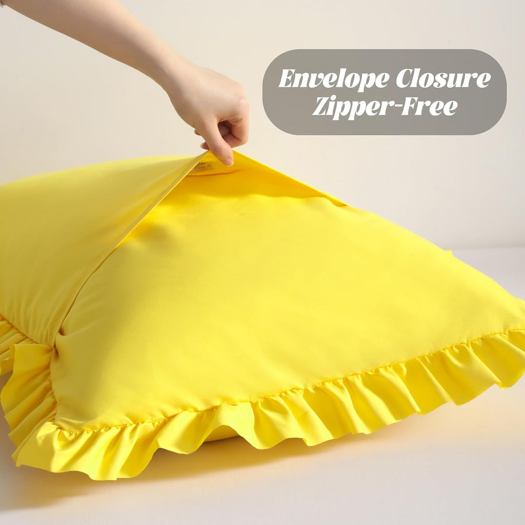 Bedsum Ruffled Pillow Shams Standard 20x26 Set of 2, Brushed Microfiber Pillowcases with Envelope Closure, Soft Wrinkle-Resistant, Yellow
