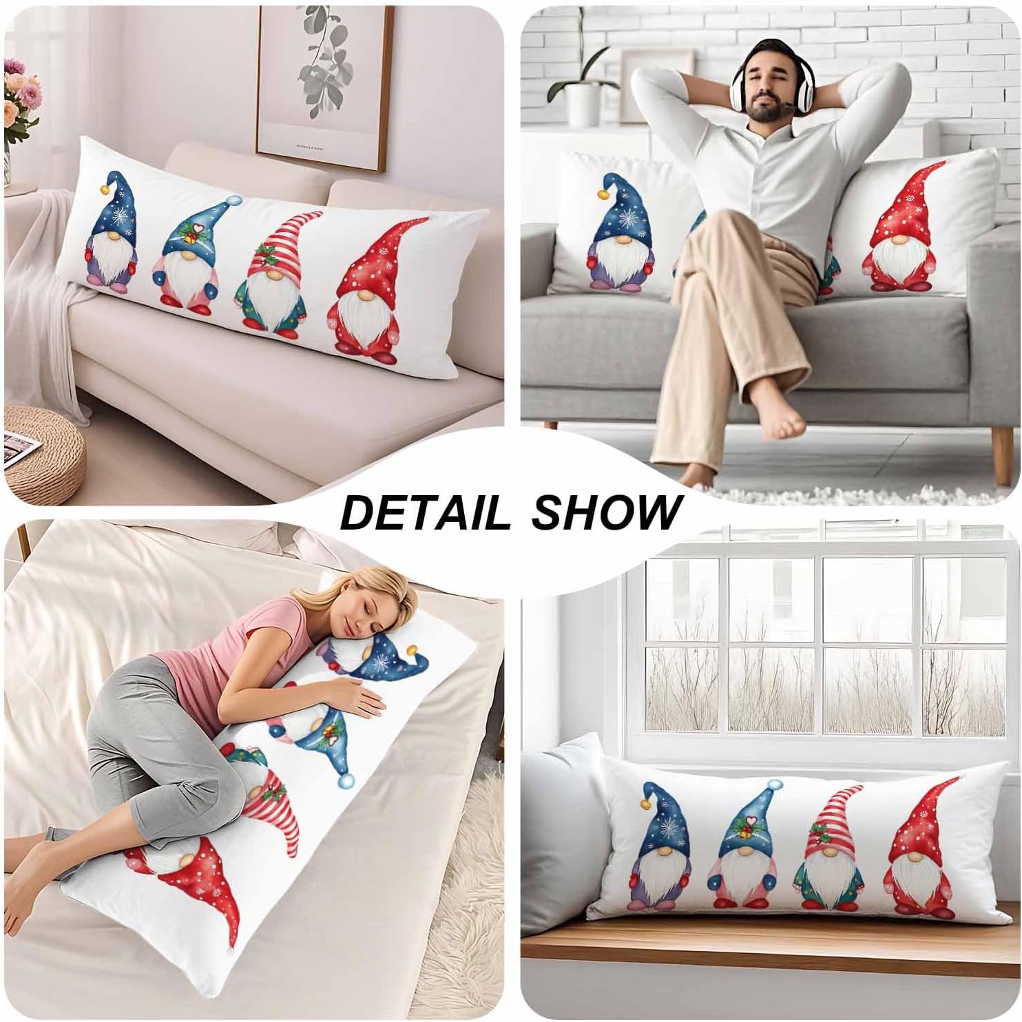 Body Pillowcases with Zipper Gnome Cozy Body Pillow Covers Body Cushion Cover 20 X 54 Inches, Christmas Gnomes Cute Outdoor Body Pillow…