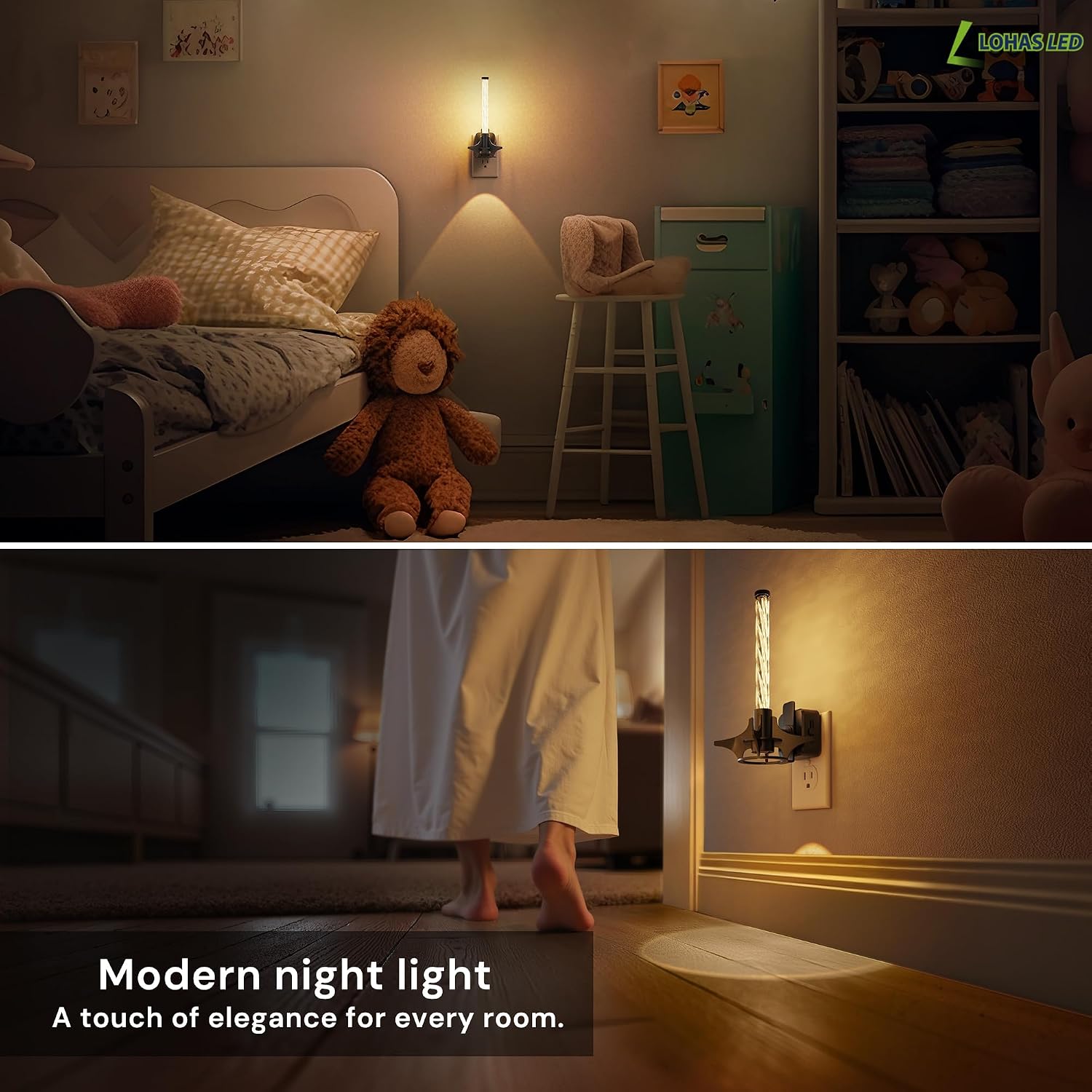 L LOHAS LED Night Lights Plug into Wall, Dusk to Dawn Sensor Nightlight, 0-100LM Brightness Adjustable, 3000K Soft White, Rocket Night…
