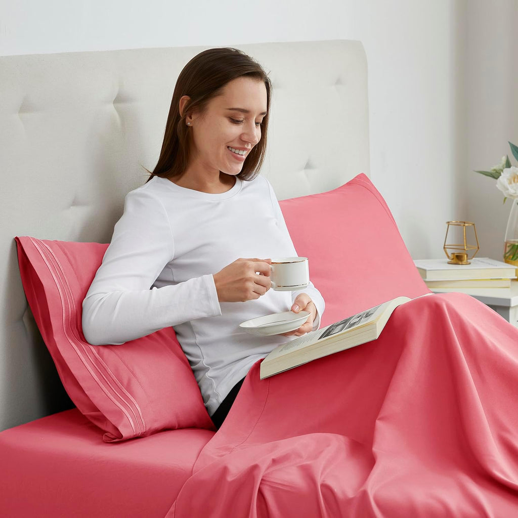 Nestl Coral Pink Pillow Cases Queen Size Set of 2, Soft Queen Pillow Case, 1800 Microfiber Queen Pillow Cases 2, Pillowcases Queen, Envelop…