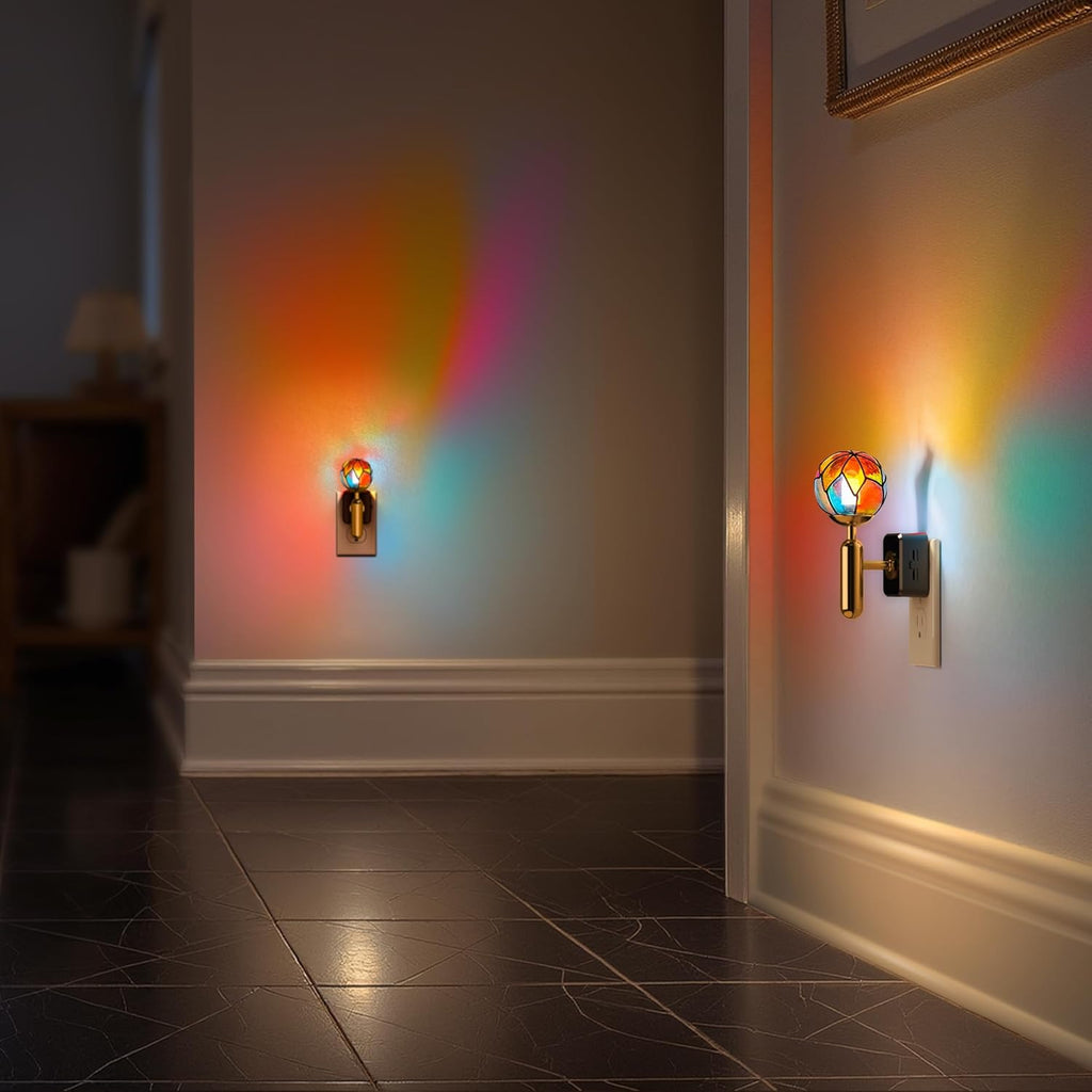 Briignite Night Lights Plug into Wall, Stained Glass Night Light with Dusk to Dawn Sensor, Dimmable Nightlight 0-100% Stepless Dimming…