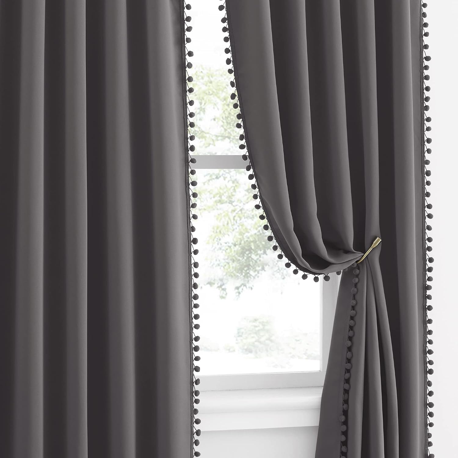 NICETOWN Kids Blackout Curtains with Pom Pom Tassel Rustic Rod Pocket Bohemian Curtains for Living Room Thermal Insulated Curtain Drapes…