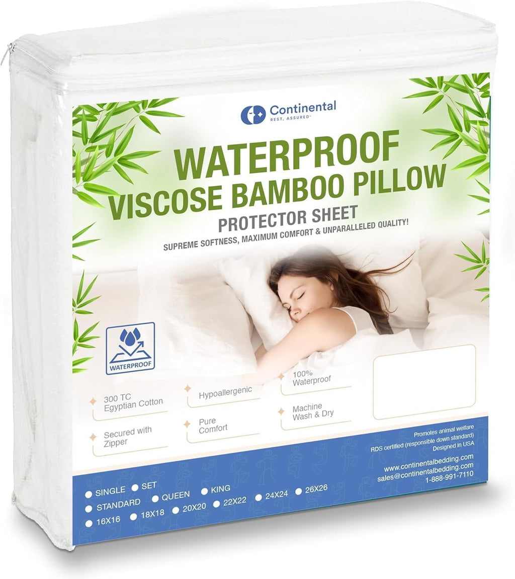ContinentalBedding Continental Bedding Viscose Derived from Bamboo Pillow Protector Zippered Waterproof Feather Proof and Down Proof Silky…
