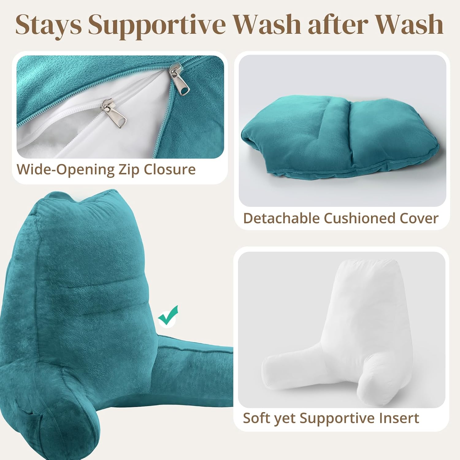 Sasttie Reading Pillow, Pillows for Reading or Relaxing – Ergonomic Support for Head, Neck, Back, and Lumbar, 23-Inch, Teal Blue