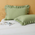 Silnuo Green/White Plaid Ruffled Queen Size Pillow Shams Set of 2, Washed Cotton Shabby Checkered Gingham Farmhouse Bed Pillow Covers 20"x30…
