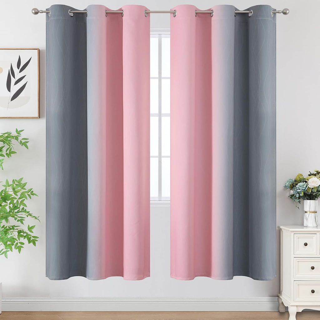 Estelartextiler Estelar Textiler Ombre Grey and Pink Blackout Curtains 72 Inch Length 2 Panels, Full Room Darkening Blackout Curtains for B…