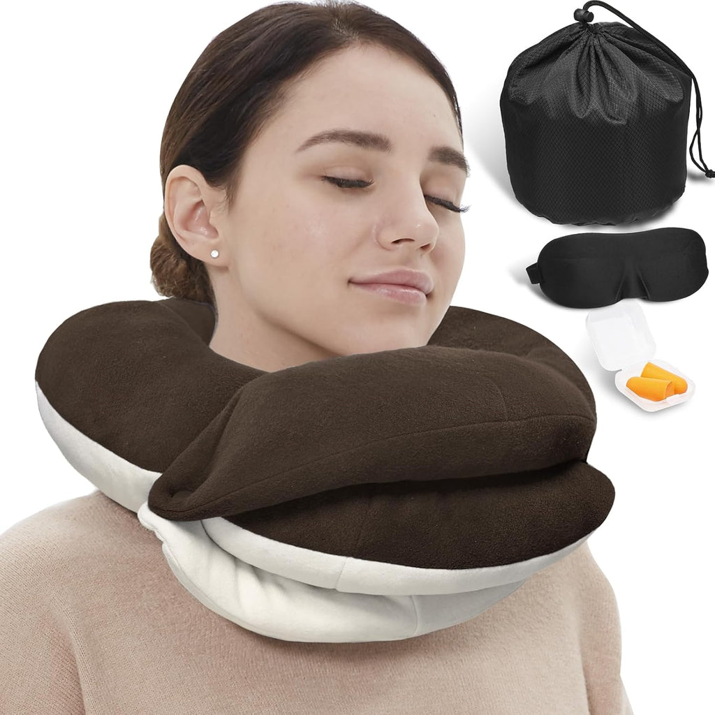 BUYUE Travel Neck Pillows for Airplanes, Memory Foam 360° Head Support Sleep for Long Flight, Skin-Friendly & Breathable, Kit with Eye…
