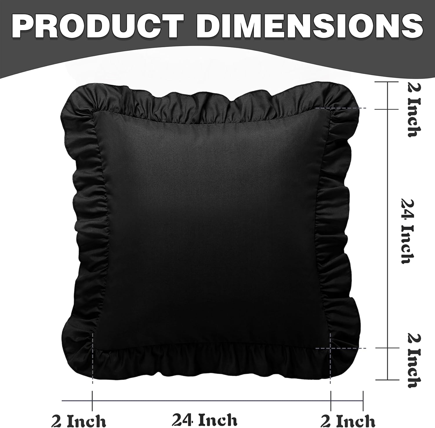 KKJIAF Ruffle Pillow Cases 24x24 Inches, Black Square Ruffled Pillow Covers Set of 2, Microfiber Wrinkle Resistant Pillow Shams with…
