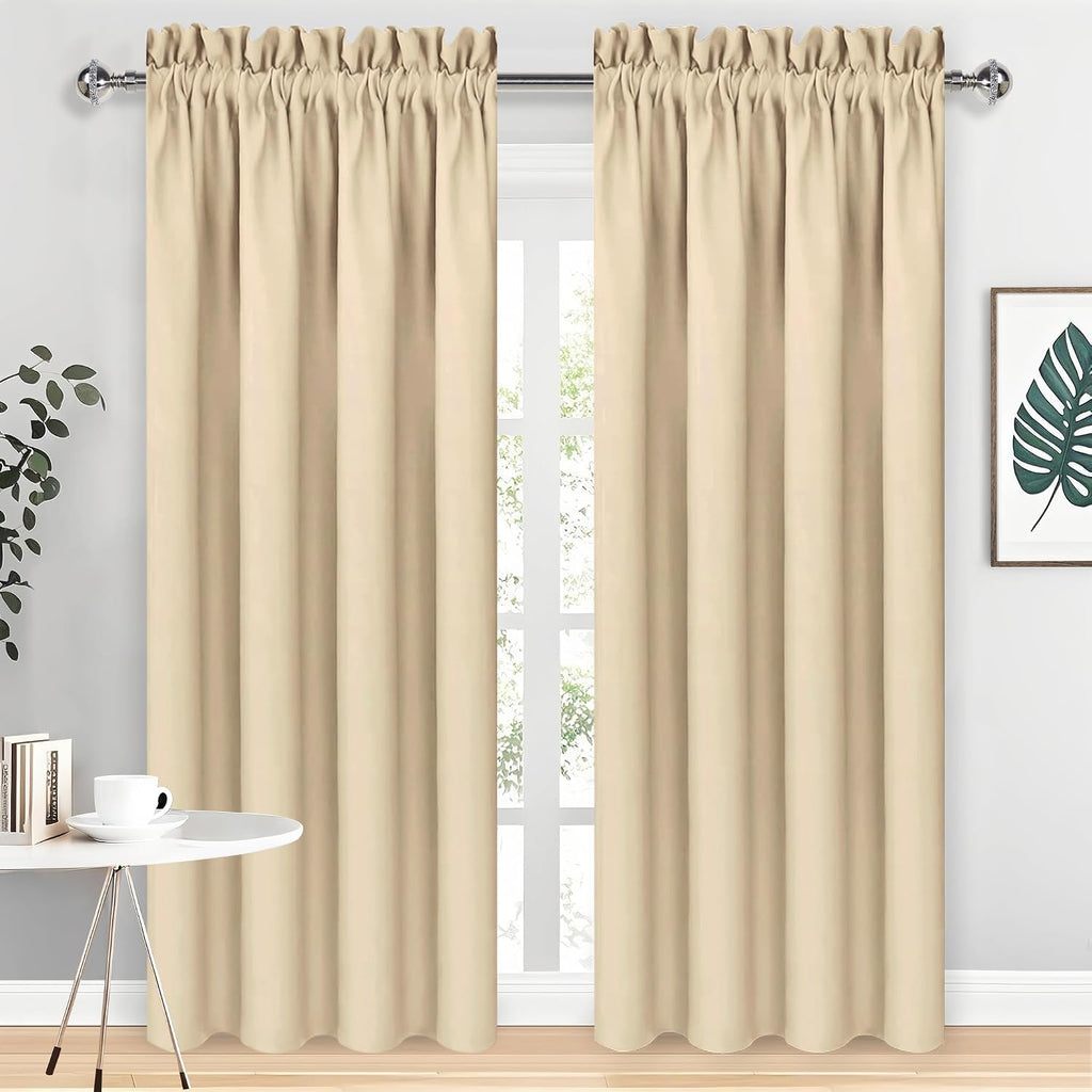 DWCN Blackout Curtains for Living Room Thermal Insulated, Energy Saving & Noise Reducing Bedroom Curtains, Beige, W 70x L 84 Inch, Set of…