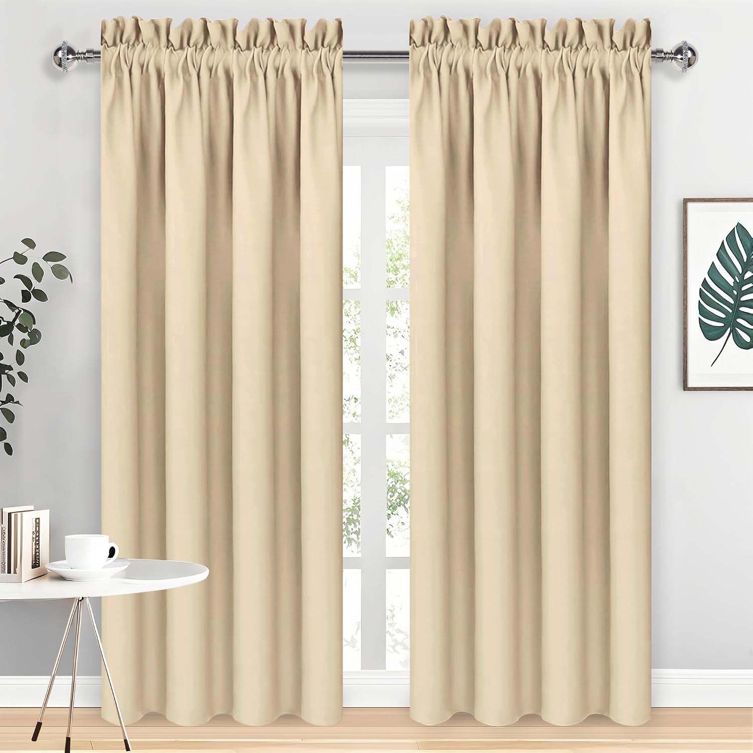 DWCN Blackout Curtains for Living Room Thermal Insulated, Energy Saving & Noise Reducing Bedroom Curtains, Beige, W 70x L 84 Inch, Set of…