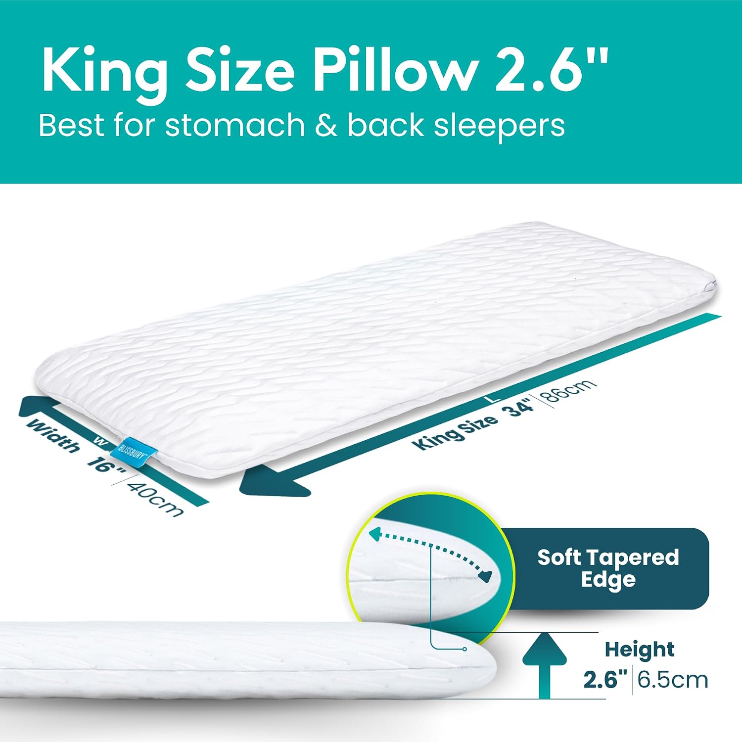 Blissbury King Size 2.6 Inch Ultra Thin Pillow for Sleeping | Memory Foam Flat Pillow | Back & Stomach Sleeping Pillow | Certified Foam for…