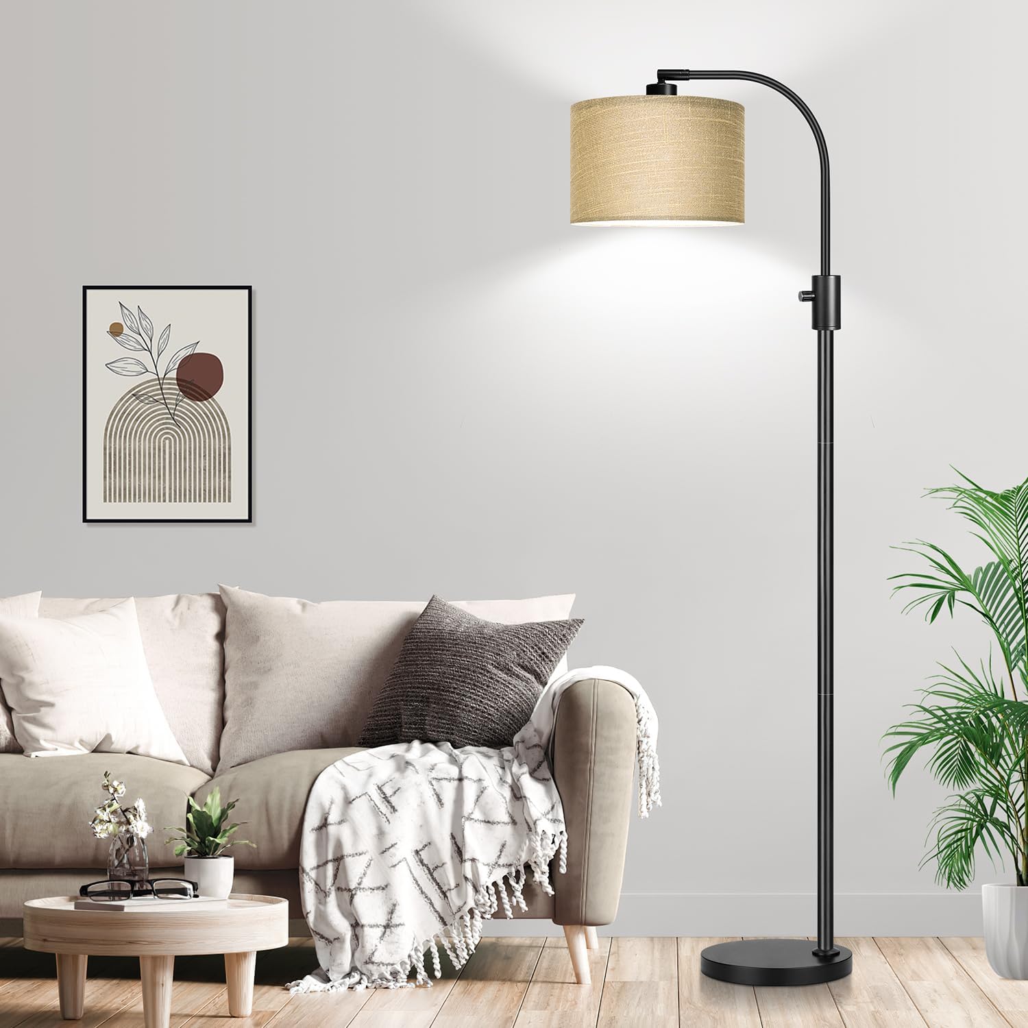 Nintiue Upgraded Modern Arc Dimmable Tall Standing Floor Lamp with Champagne Shade, 1200 Lumens LED Bulb Included, for Living & Reading…
