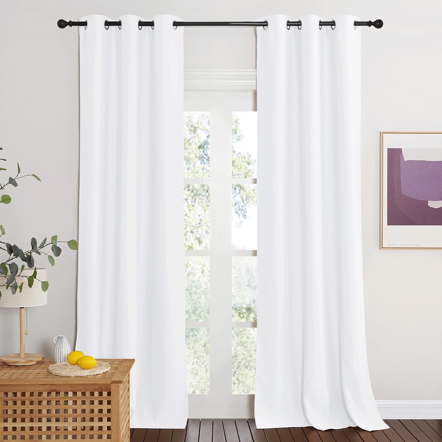 Nicetown Pure White Room Darkening Curtains for Bedroom, Thermal Insulated Grommet Window Curtains for Bathroom, French Door Curtain for Do…