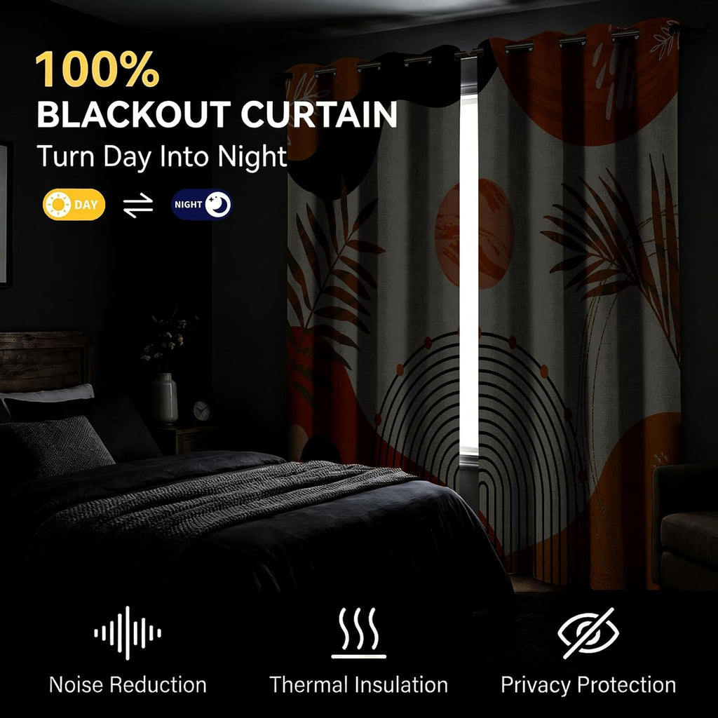 Mid Century Boho Blackout Curtains for Bedroom 84 Inches Long, Full Room Darkening Grommet Linen Curtains for Living Room, Thermal…