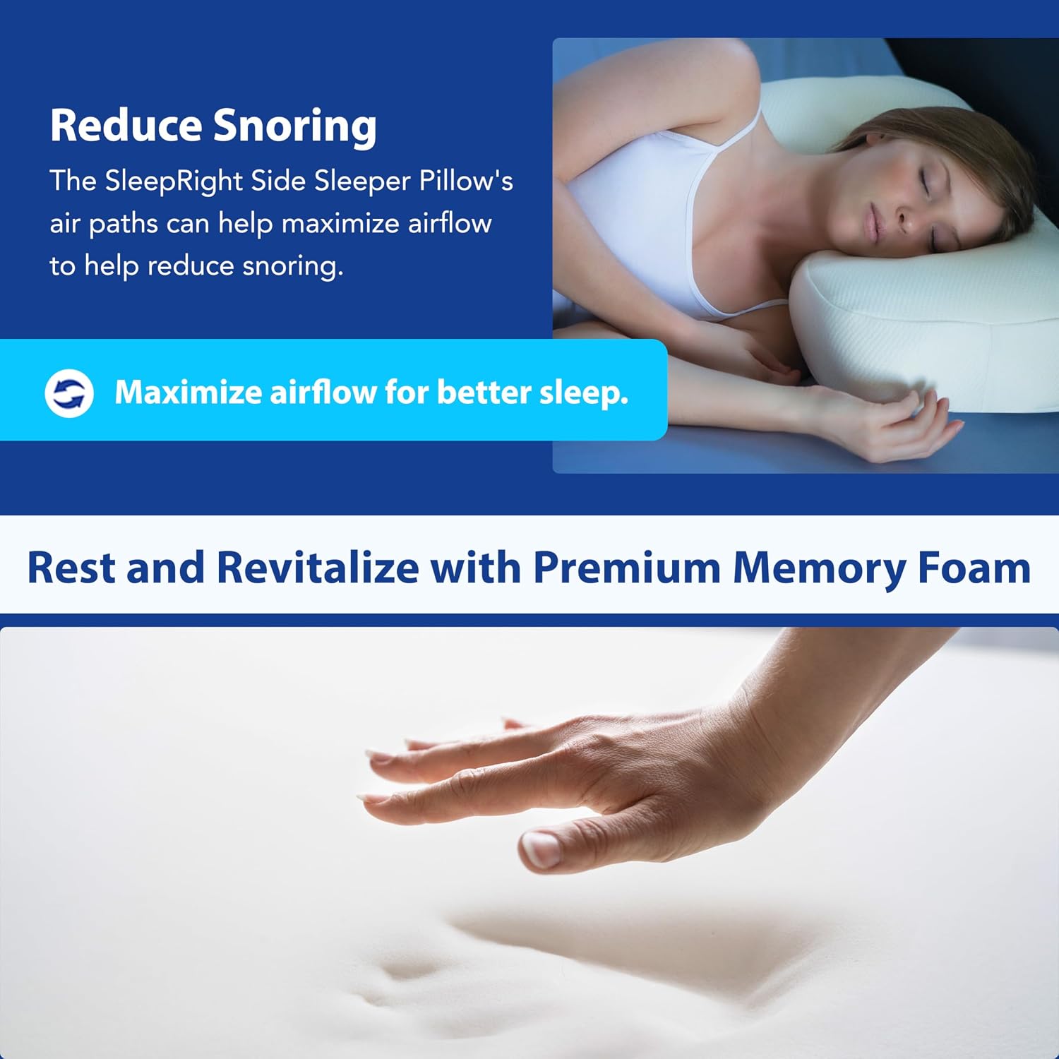 Splintek SleepRight Side Sleeping Pillow – SleepRight Memory Foam Pillow – Best Pillow for Sleeping On Your Side – 24" x 5" Standard Size