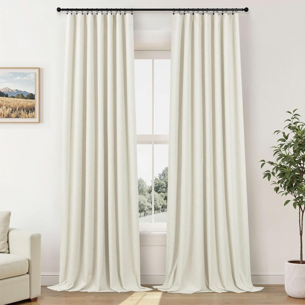 Pitalk Drapes 92 Inch Length 2 Panels Set for Bedroom Linen Textured Viral Lightweight Blackout Long Curtains for Sliding Glass Door Energy…