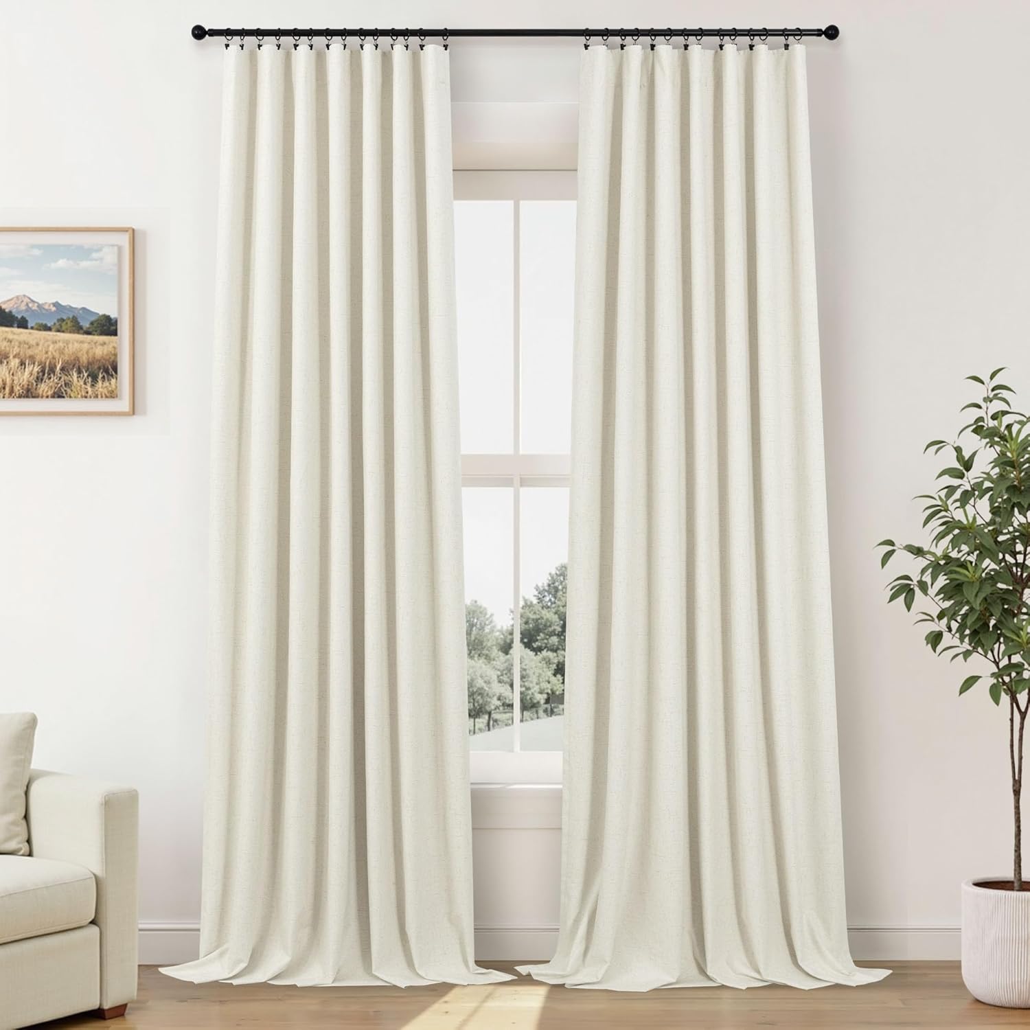 Pitalk Curtains for Living Room 90 Inch Long Blackout Linen Boho Black Out Insulated Thermal Curtains for Winter Sliding Glass Patio Doors…