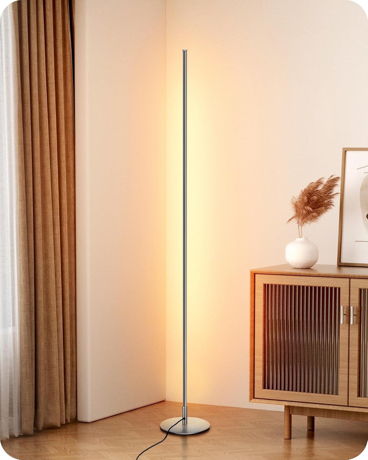 EDISHINE LED Corner Floor Lamp, Minimalist Dimmable Light with Remote, 57.5 Inches Tall Floor Lamps for Living Room, Bedroom, Home…