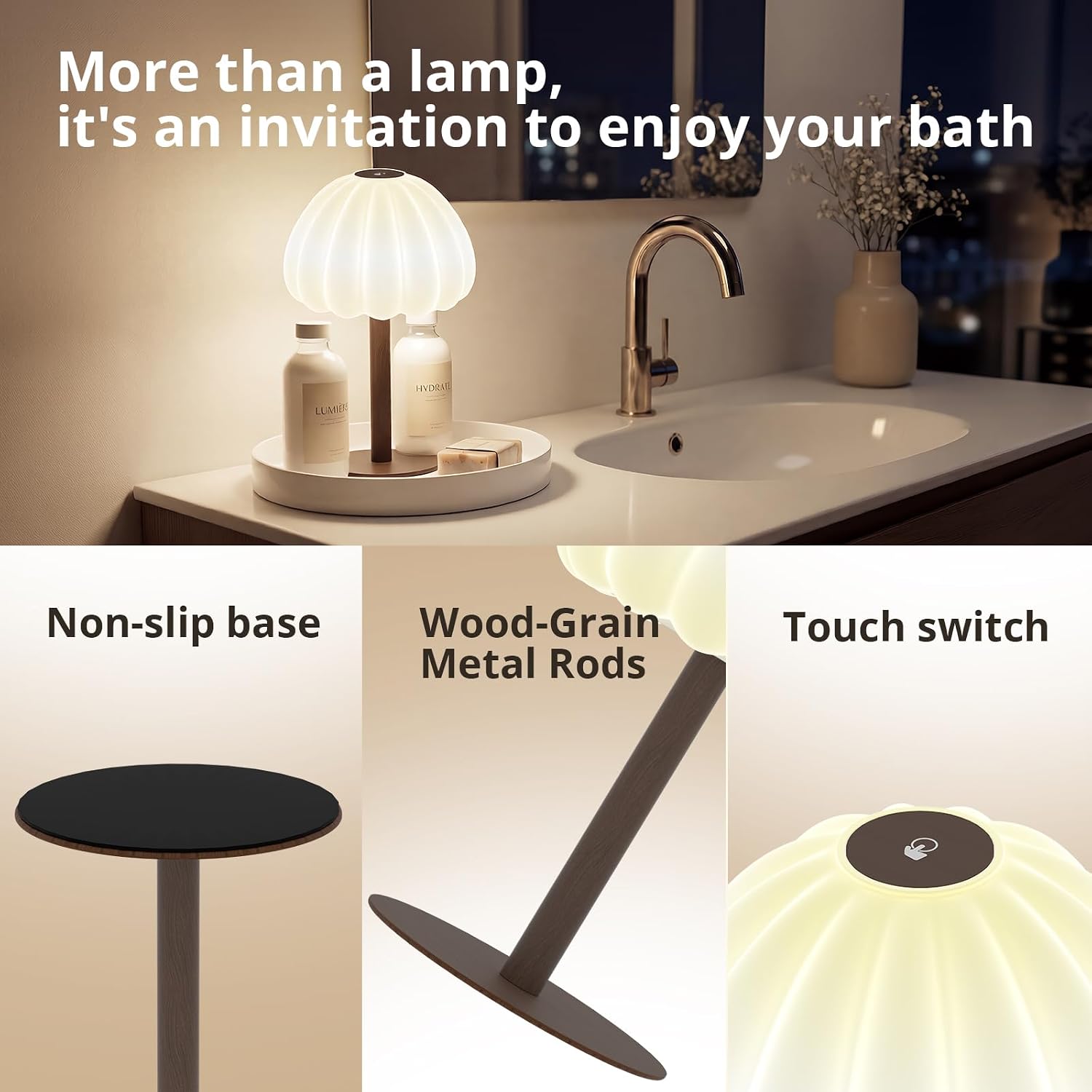 Hifree Rechargeable Waterproof Shower Lamp, IP65 Cordless Touch Dimmable Small Desk Light for Inside Shower, 4500mAh Battery Operated…