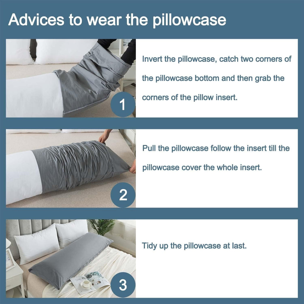 WhatsBedding Body Pillow Cover Cotton Fabric, Long Pillowcase Breathable & Skin-Friendly, Envelope Closure - Light Blue (20x54 inch) Cotton…