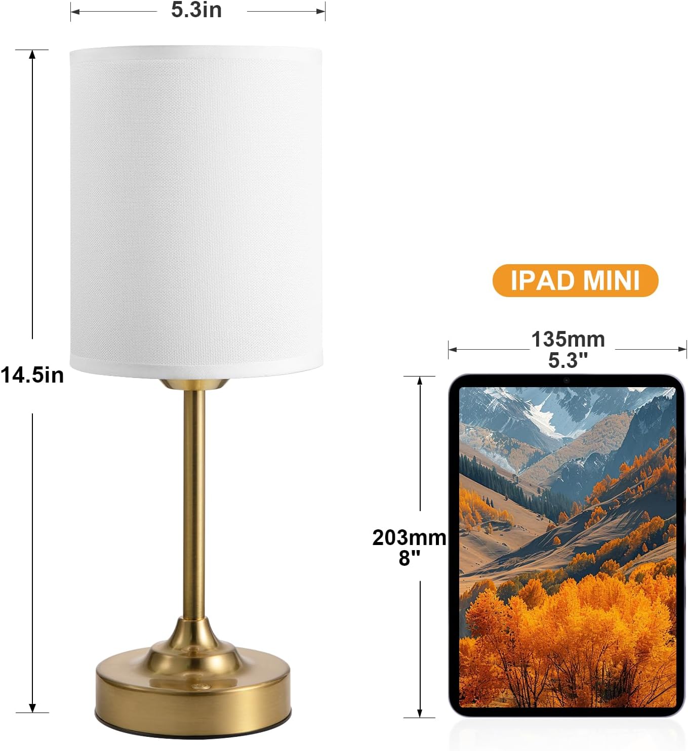 Touch Control Cordlss Table Lamp, USB-C Rechargeable Lamp with Stepless Dimming, 4000mAh Battery Operated Vintage Bedside Lamp for…