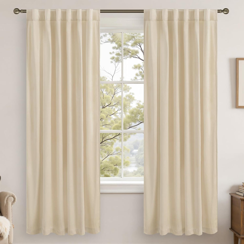 Lamit Beige Velvet Panels for Living Room 72 Inches Long, Elegant Thermal Insulated Soundproof Curtains Room Darkening Back Tab and Rod Poc…