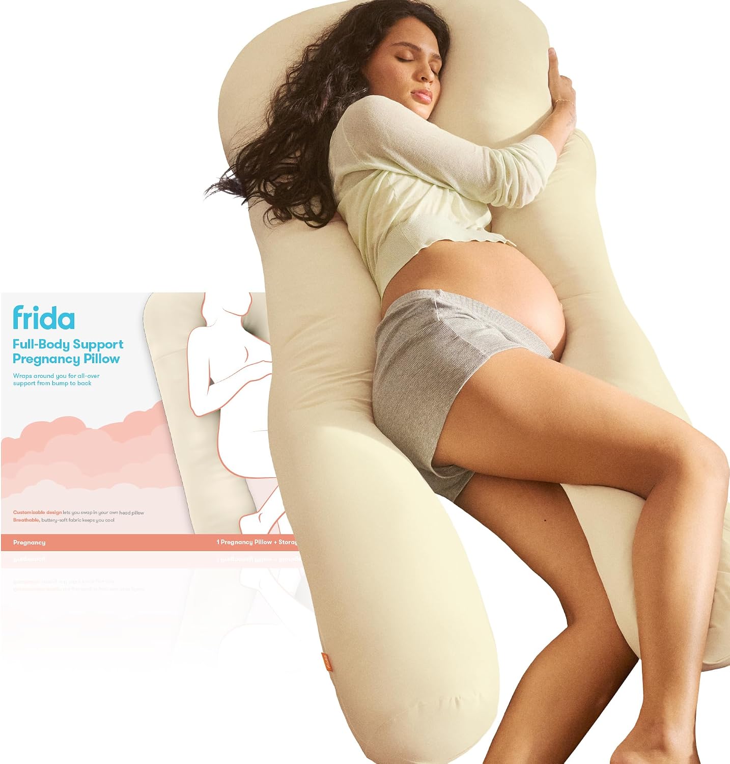 Frida Mom Full Body Support Pregnancy Pillow, Cooling Pregnancy Pillow, Wraps Around for All Over Support, Extended Length to Support…