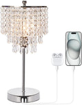 Touch Control Crystal Table Lamp with USB C+A Charging Ports, 3-Way Dimmable Bedside Touch Lamp Decorative Nightstand Lamp with Elegant…