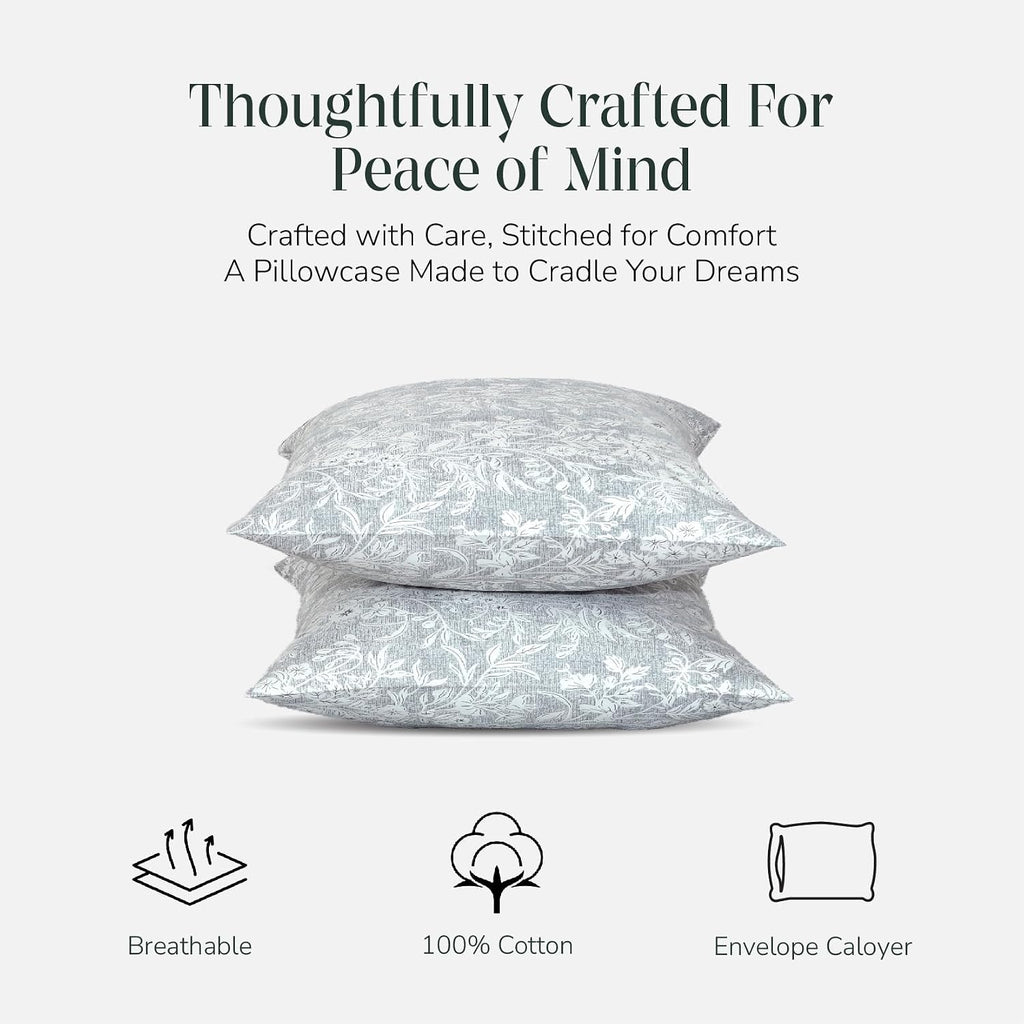 Feather & Stitch 300 TC 100% Cotton Standard Size Pillowcases 2 piece, Ultra Soft Set of 2 Sateen Weave Pillow Covers with Envelope…