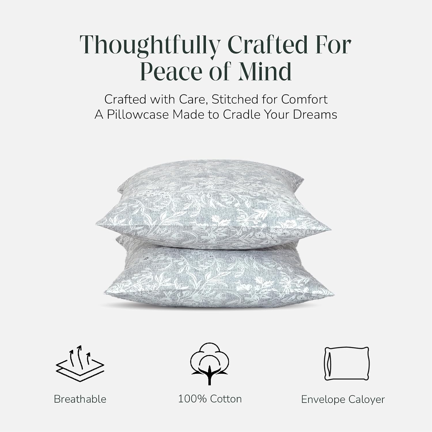 Feather & Stitch 300 TC 100% Cotton Standard Size Pillowcases 2 piece, Ultra Soft Set of 2 Sateen Weave Pillow Covers with Envelope…
