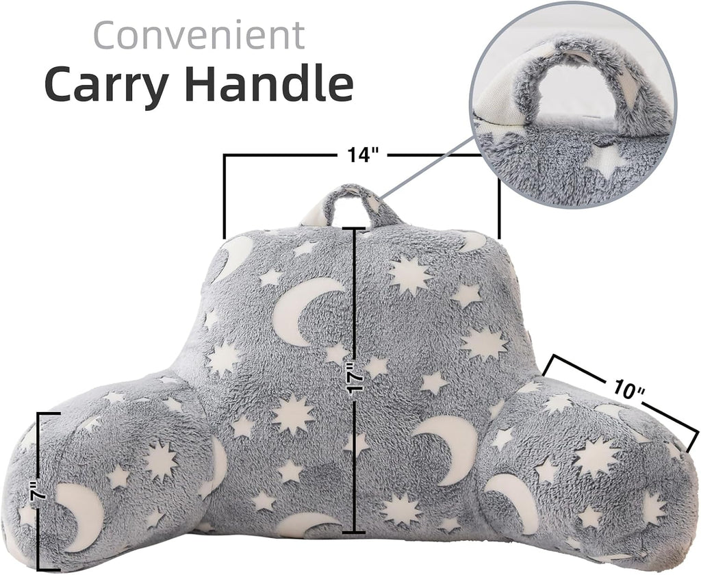 Anicenight A Nice Night Star Moon Plush Reading Pillow Glow in The Dark Bed Wedge Children Backrest with Arms Back Support for Sitting Up i…
