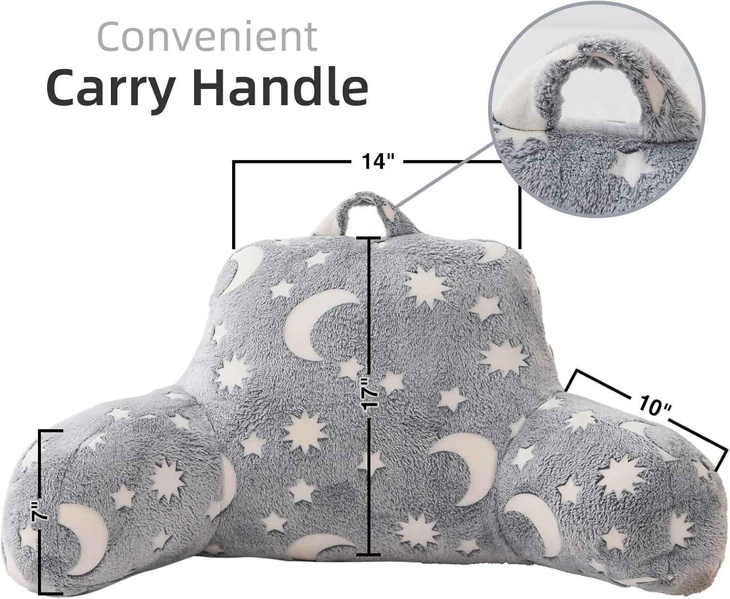 Anicenight A Nice Night Star Moon Plush Reading Pillow Glow in The Dark Bed Wedge Children Backrest with Arms Back Support for Sitting Up i…