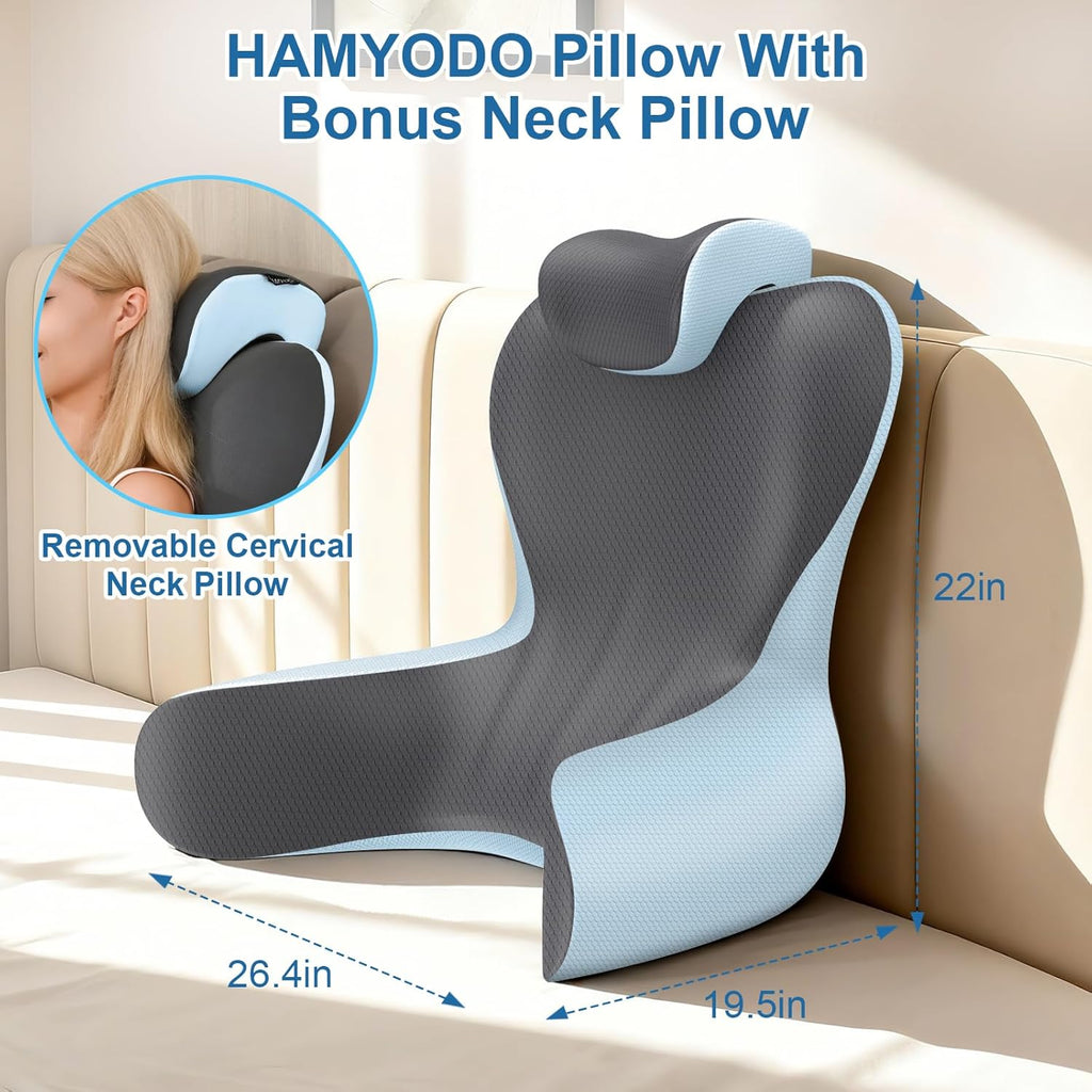 Hamyodo Reading Pillow for Sitting in Bed,22" H Back Support Pillow for Sitting up, Back Rest & Lumbar Support Pillows with Arms, Bed Rest C…