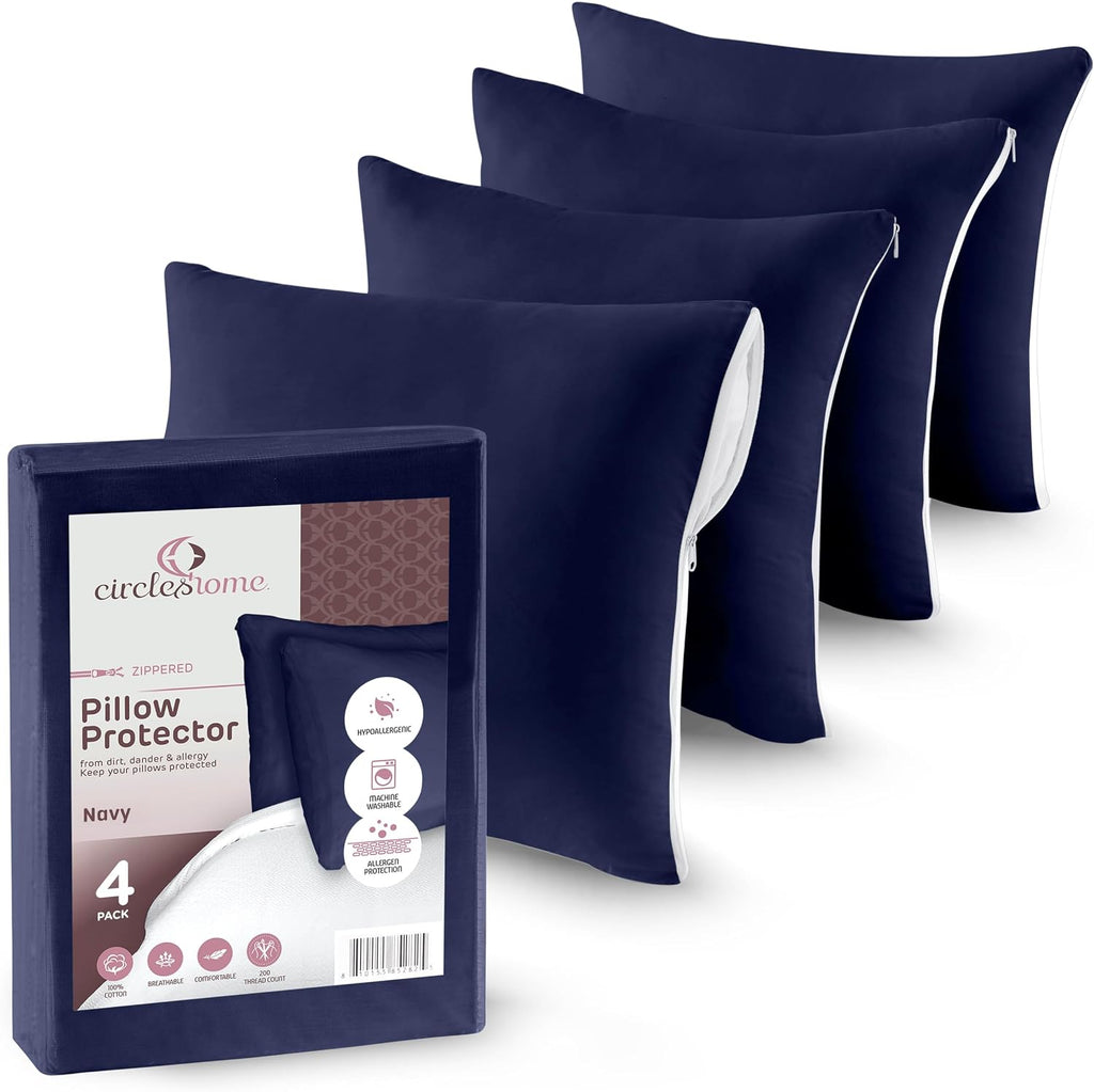 CIRCLESHOME Circles Home, 100% Cotton Zippered Throw Pillow Protector (2, Navy, 18x18)