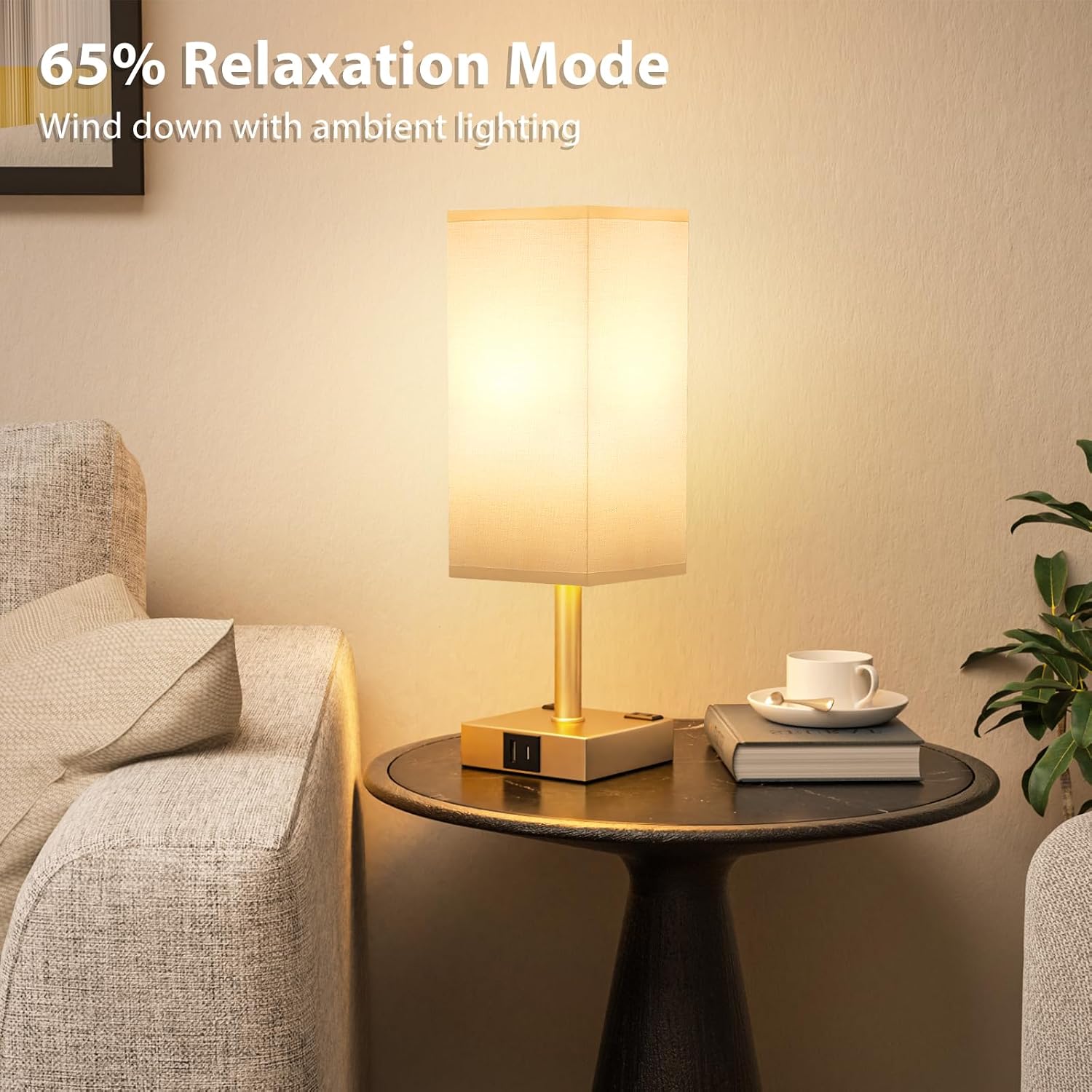 aooshine Gold Base Touch Lamps Set of 2 - Nightstand Lamp with USB-C + A Charge Ports & AC Outlets, 3-Way Dimmable Bedside Lamp, Small…