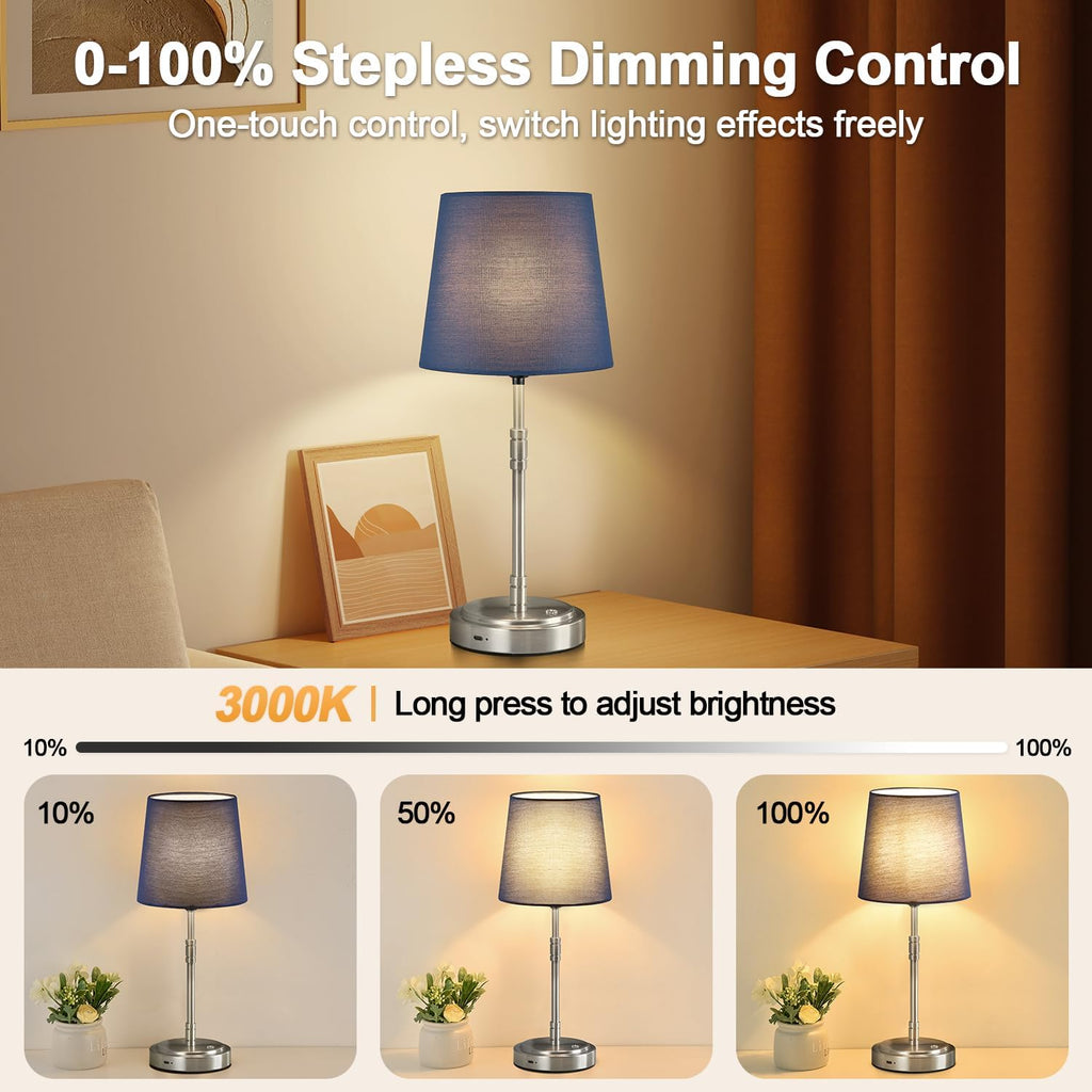 Cordless Table Lamps Set of 2 – Battery Operated Lamp with 7500mAh Rechargeable Battery, Stepless Dimmable Brushed Nickel Lamps with Blue…