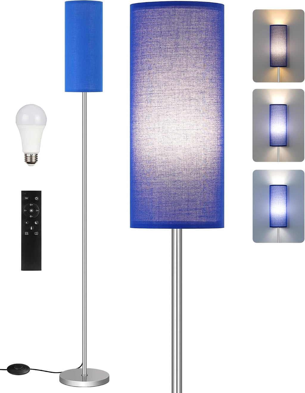 Dimmable Floor Lamps for Living Room with Remote and Foot Switch, 64.4” Modern Standing Tall Lamp, Corner Lamp for Bedroom, Office, Bulb…