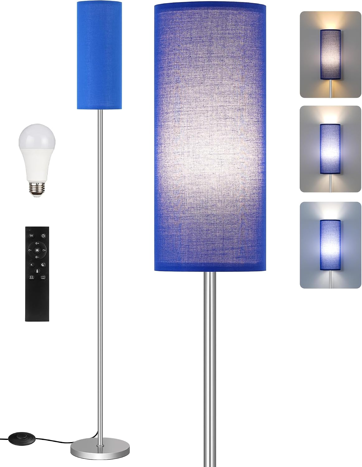 Dimmable Floor Lamps for Living Room with Remote and Foot Switch, 64.4” Modern Standing Tall Lamp, Corner Lamp for Bedroom, Office, Bulb…