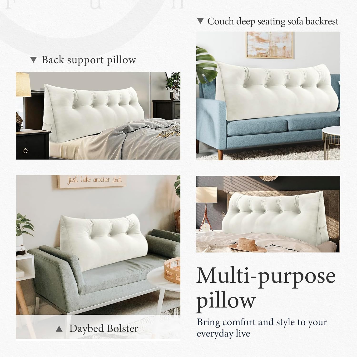 Headboard Pillow Queen - Bed Wedge Pillow for Headboard, Reading Pillow for Sitting in Bed, Large Velvet Positioning Back Support Bedrest…