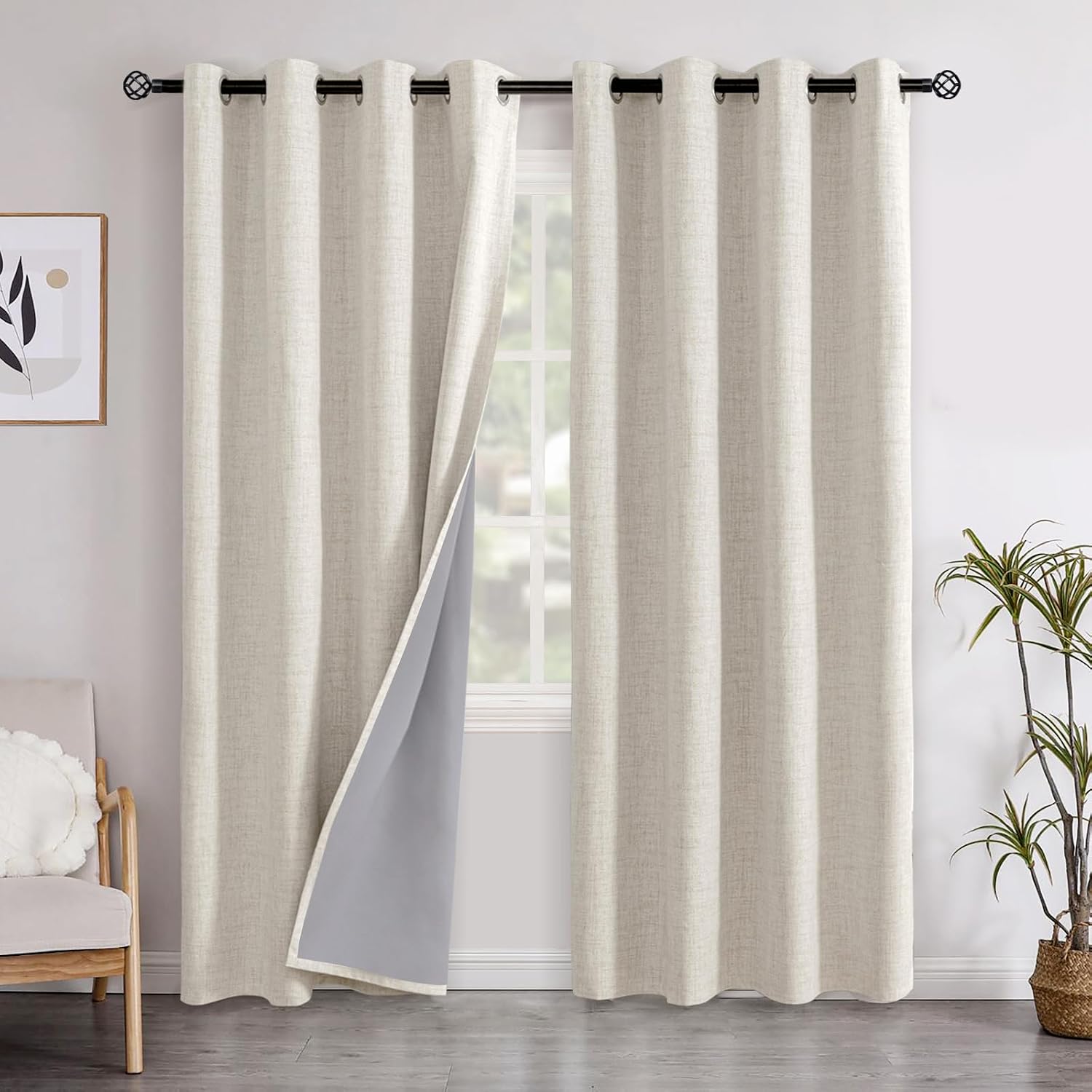 YoungsTex Linen Blackout Curtains 84 Inch Length for Bedroom, Room Darkening Drapes with Grommet Energy Saving for Living Room Summer Heat,…
